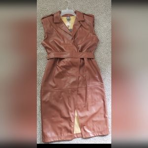 Cognac faux leather dress